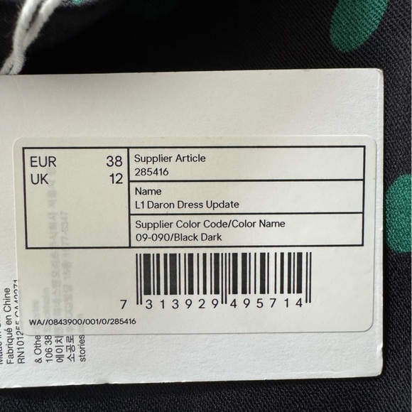 NWT & Other Stories Black Green Polka Dot Puff Sleeve Slit Midi Dress size 6 - Picture 9 of 10